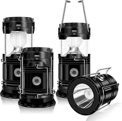 4-Pack Collapsible Solar & USB Rechargeable LED Camping Lanterns