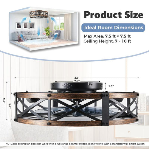 Flush Mount Caged Ceiling Fan