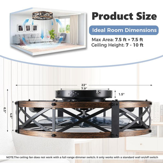 Flush Mount Caged Ceiling Fan