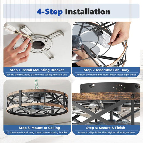 Flush Mount Caged Ceiling Fan