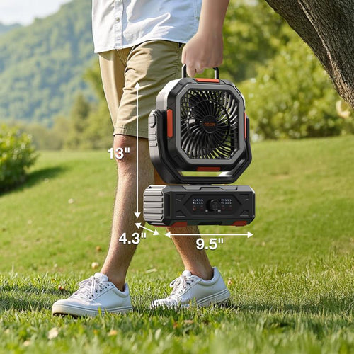 Camping Fan — 30000mAh Rechargeable, LED Light, 270° Pivot & Remote