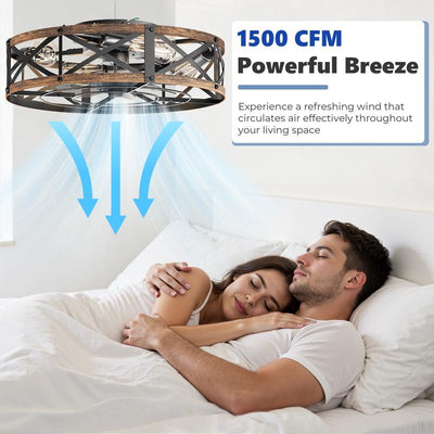 Flush Mount Caged Ceiling Fan