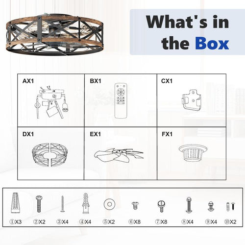 Flush Mount Caged Ceiling Fan